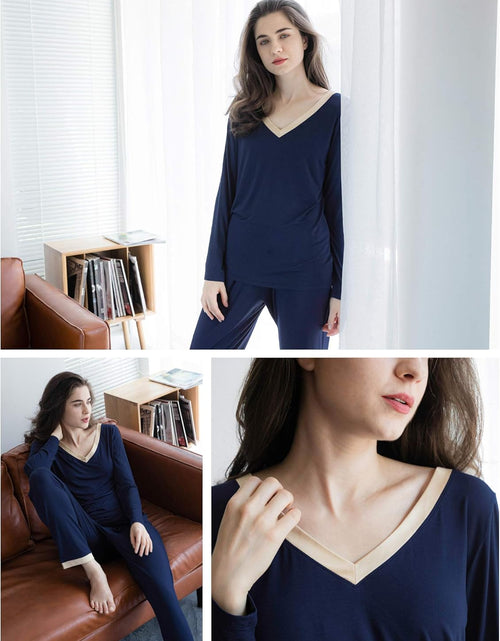 Load image into Gallery viewer, Bamboo Pajamas Set for Women Long Sleeve Sleepwear with Pants Soft Comfy Pj Lounge Sets S-4X
