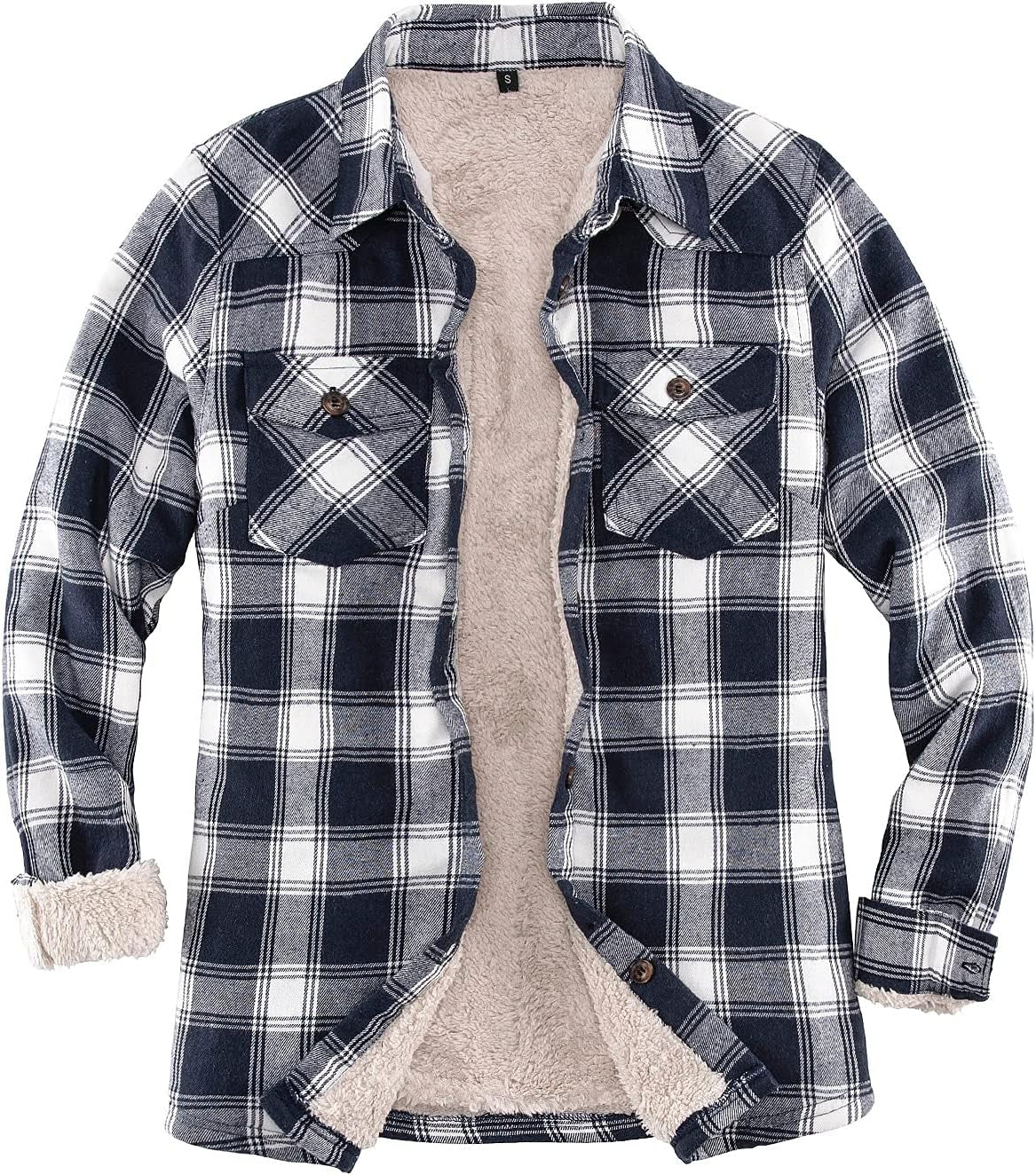Womens Sherpa Lined Flannel Jacket with Hand Pockets, Plaid Button down Fuzzy Shirt Jackets