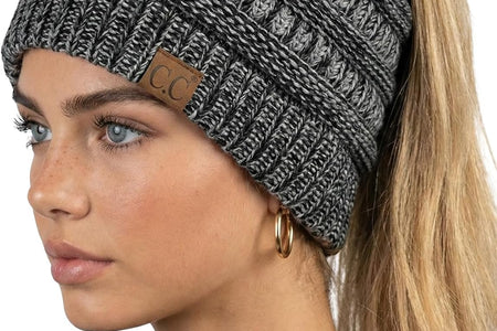 Women'S Beanie Ponytail Messy Bun Beanietail Multi Color Ribbed Hat Cap