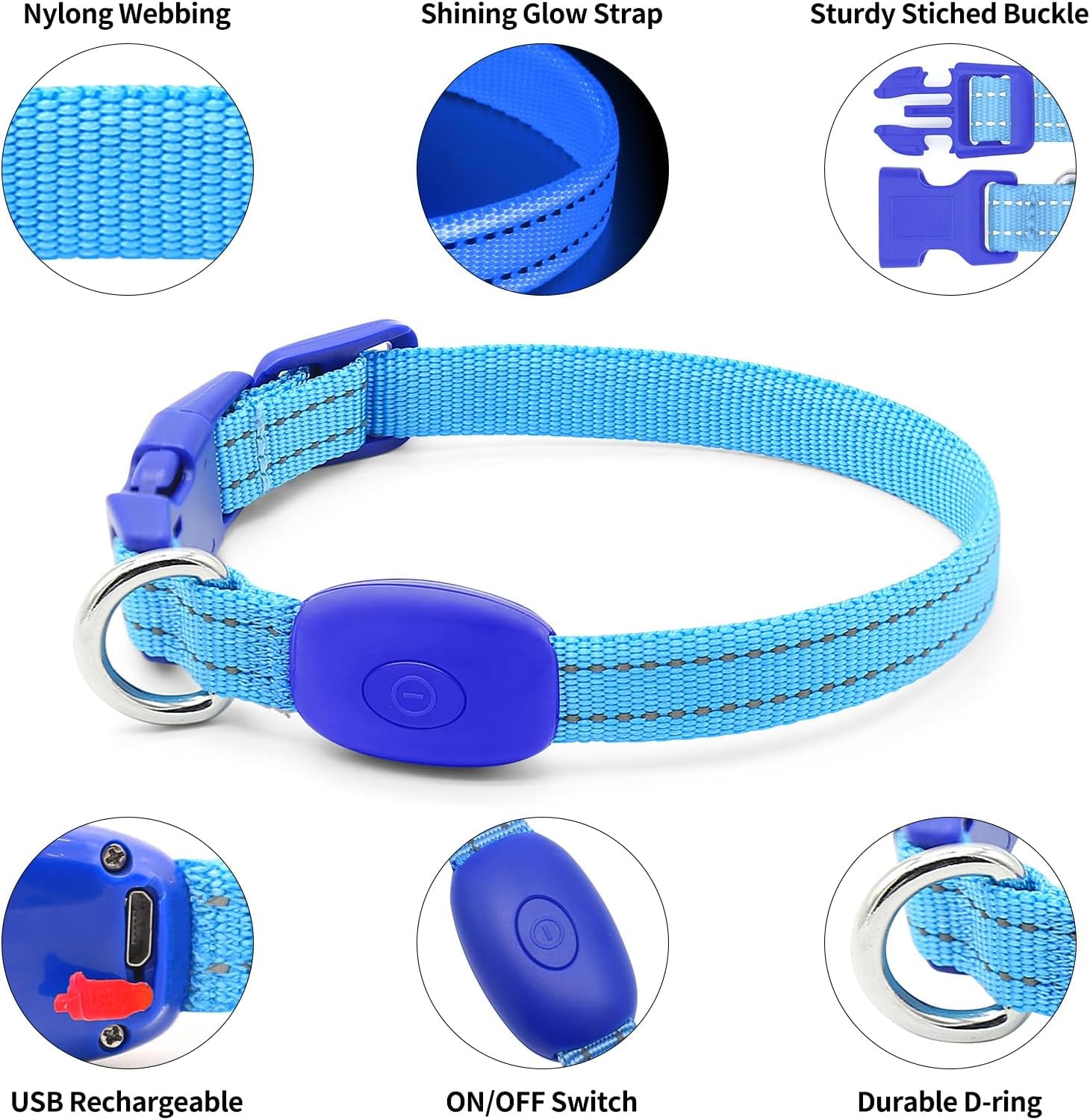 Puppy LED Dog Collars - USB Rechargeable Light up Dog Collar Adjustable Reflective Pet Collars Keep Your Small Dogs and Cats Be Seen & Safe in the Dark (XS, Royal Blue)