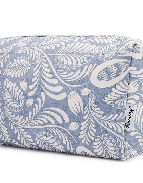 Load image into Gallery viewer, Large Makeup Bag Zipper Pouch Travel Cosmetic Organizer for Women (Large, Blue Leaf)
