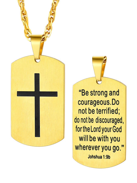 Men'S Gold Plated Cross Necklace Stainless Steel Dog Tag Necklace Christian Serenity Prayer Necklace Inspirational Jewelry Gift