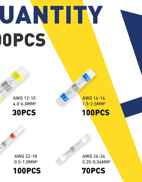 Load image into Gallery viewer, 300PCS Solder Seal Wire Connectors- Marine Grade Heat Shrink Wire Connectors-Heat Shrink Butt Connectors-Self Solder for Marine,Stereo(30Yellow 70White 100Red 100Blue) Solder Sleeve
