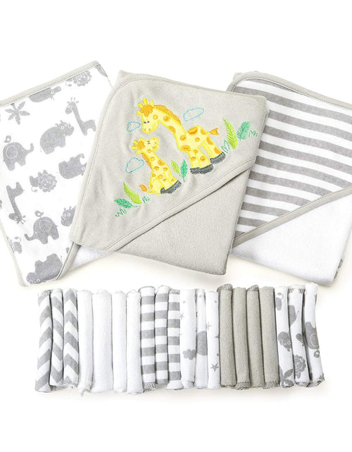 Load image into Gallery viewer, Juego De Toallas Con Capucha Para Baño Y Paños Para Bebés, Juego De Regalo De 23 Piezas, Jirafa Gris
